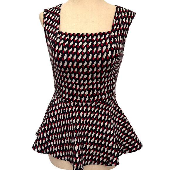 Eri Ali Effie Peplum Knit Womens Top Sz XS Retro Mod Cottagecore Anthropologie - Picture 2 of 14